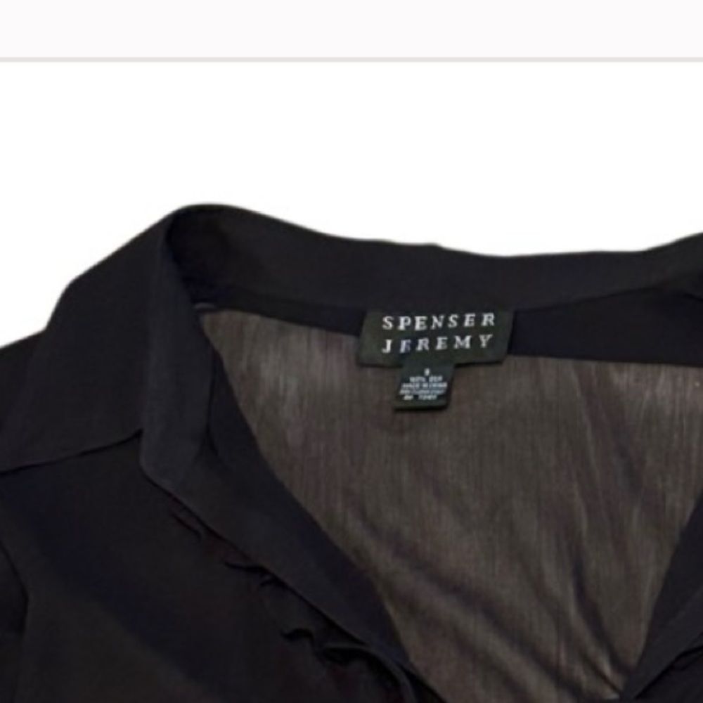Vintage silk sheer Whimsigoth Ruffles Spenser Jeremy Black V Neck Blouse 8 M - Picture 13 of 13